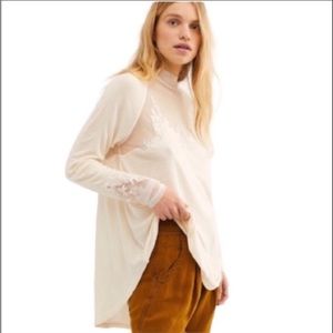 Free People Blouse Ivory Saheli Top Flowy Fairycore Mesh Embroidered Top